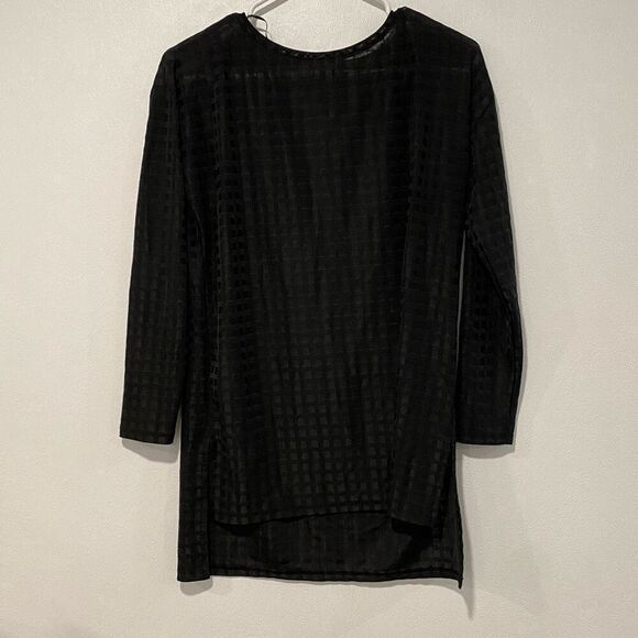 ZARA W&B Black Grid Sheer Long Sleeve Top | Size M - Picture 2 of 4